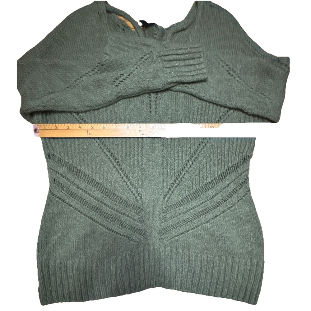 Torrid Olive Green Strappy Neck Pointelle Pullover Sweater 0 - Picture 6 of 7